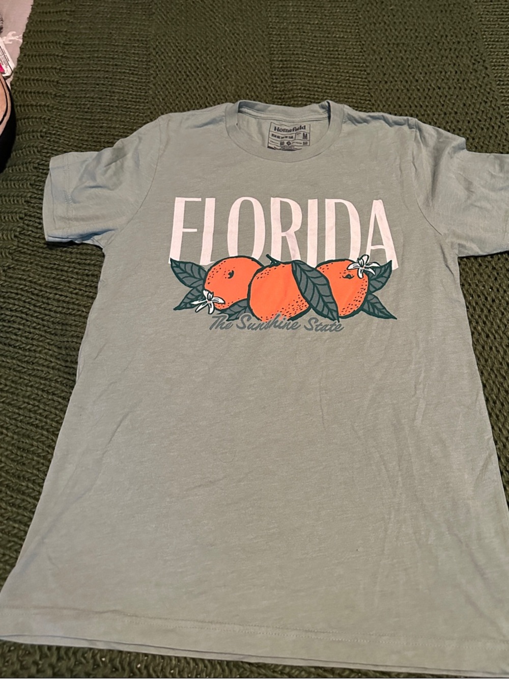 Light Sage 'Florida' Graphic Tee with Orange Fruit Print